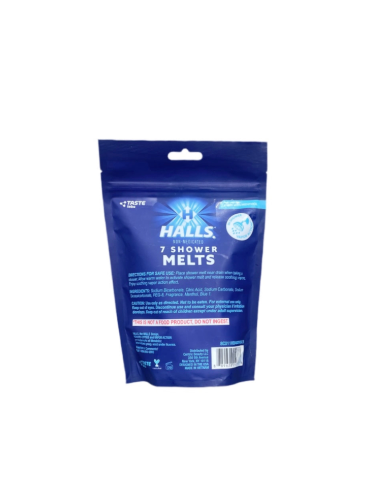 Halls Aromatherapy Shower Melts Mentholyptus Packet Rear View