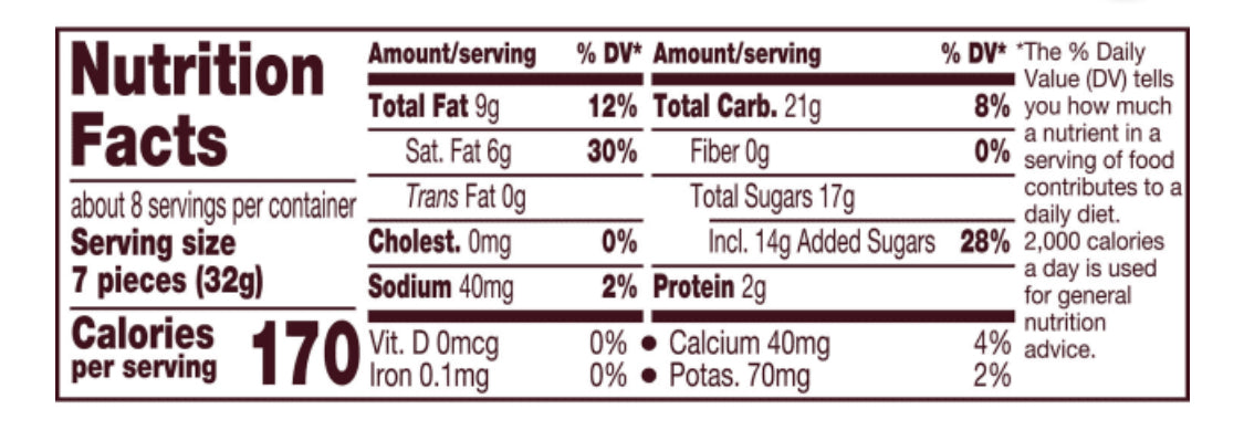 Hershey's Kisses Cinnamon Toast Crunch Nutritional Information