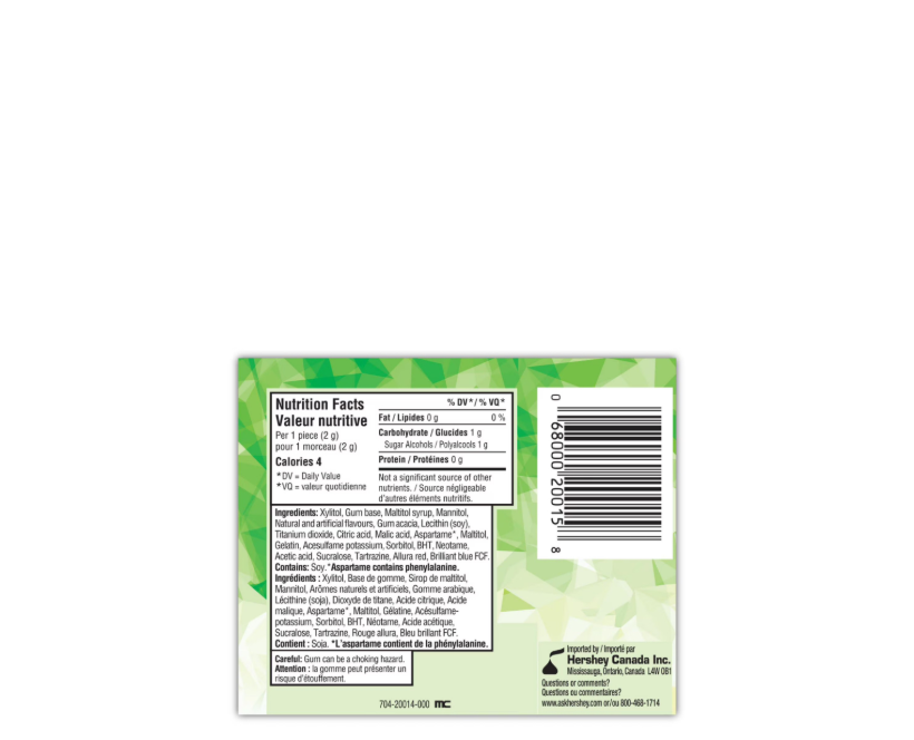 Ice Breakers ice Cubes Sugar Free Gum Kiwi Watermelon Canadian Import Ingredients And Nutritional Information