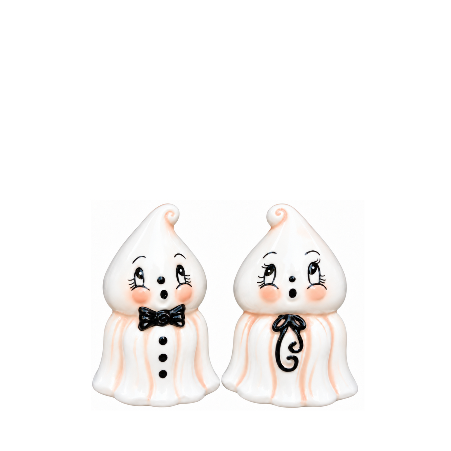 Johanna Parker Ceramic Salt & Pepper Shakers Kooky Spook Girl & Boy Ghosts
