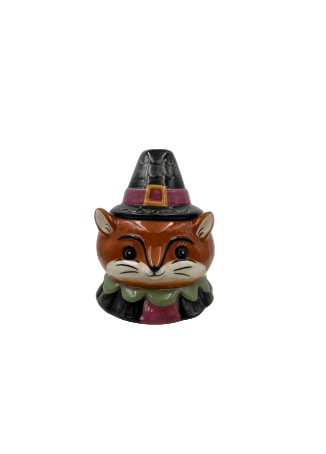 Johanna Parker Ceramic Sugar Pot & Lid Canister Harvest Critters Thanksgiving Fox Purple hat band & green neck