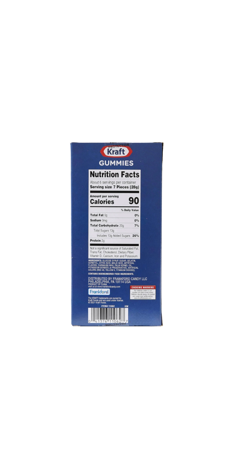 Kraft Mac & Cheese Gummy Candy Fruit Flavored Box Rear View