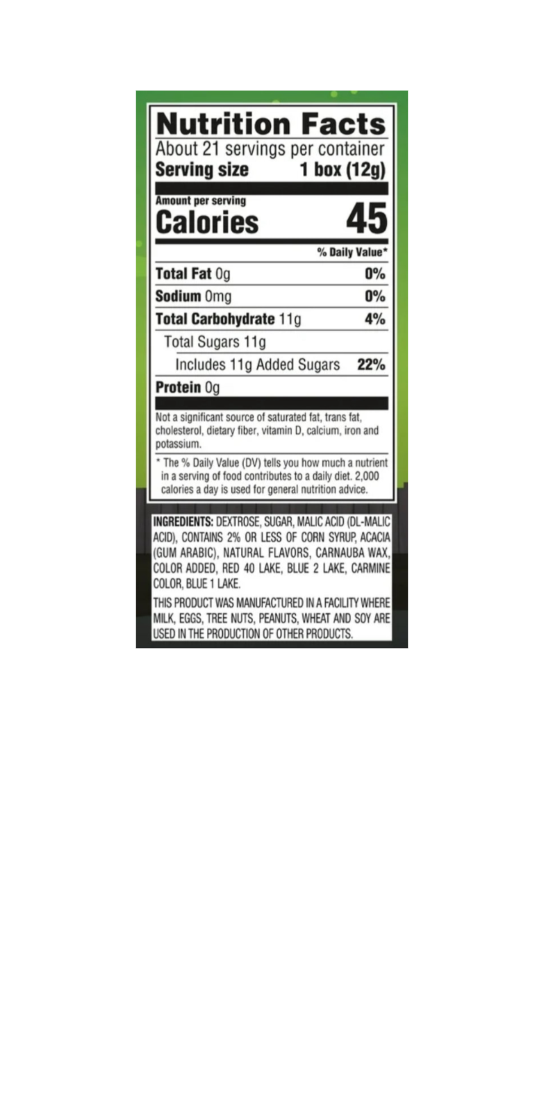 Nerds Candy Multipack Strawberry And Grape Nutritional Information