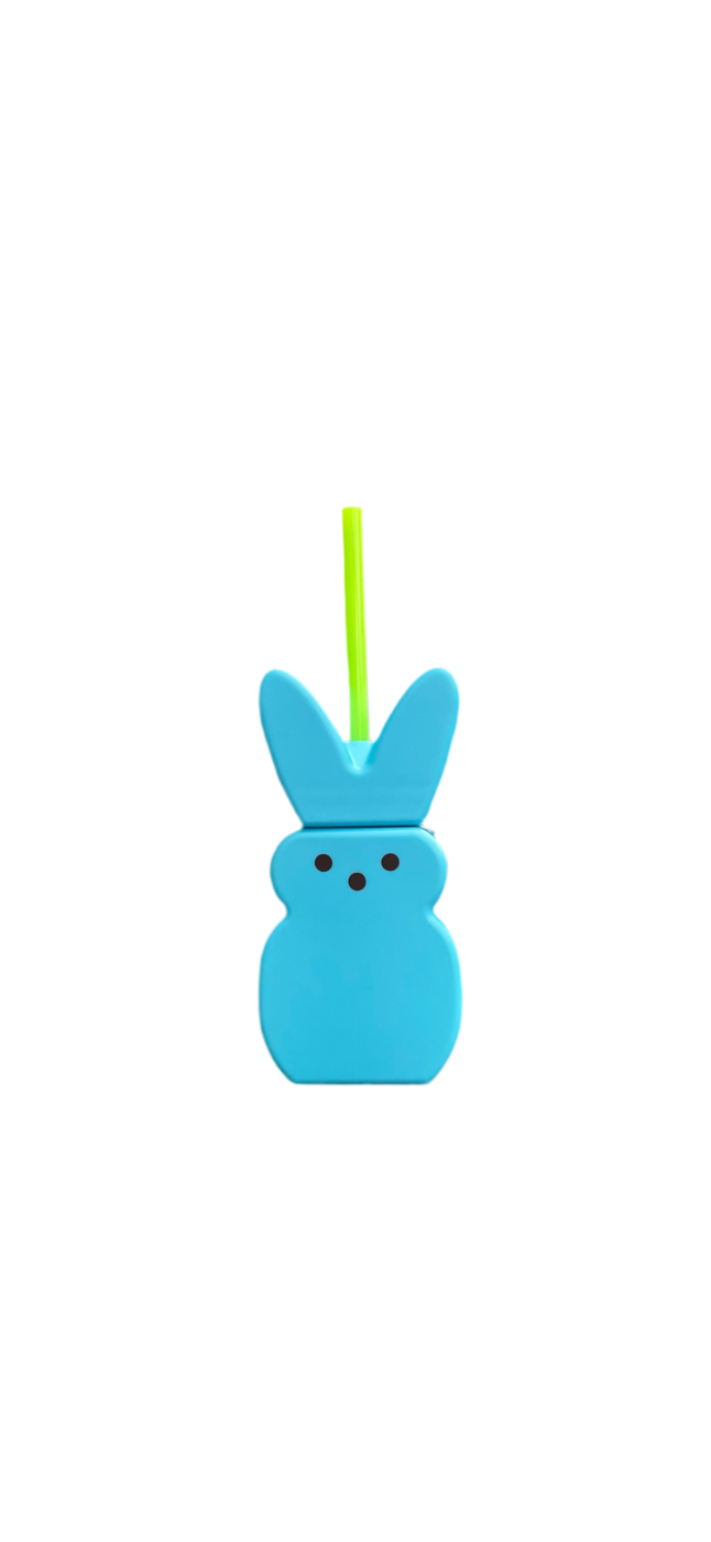 Peeps Bunny Shaped Drinks Bottle And Straw Blue Front View