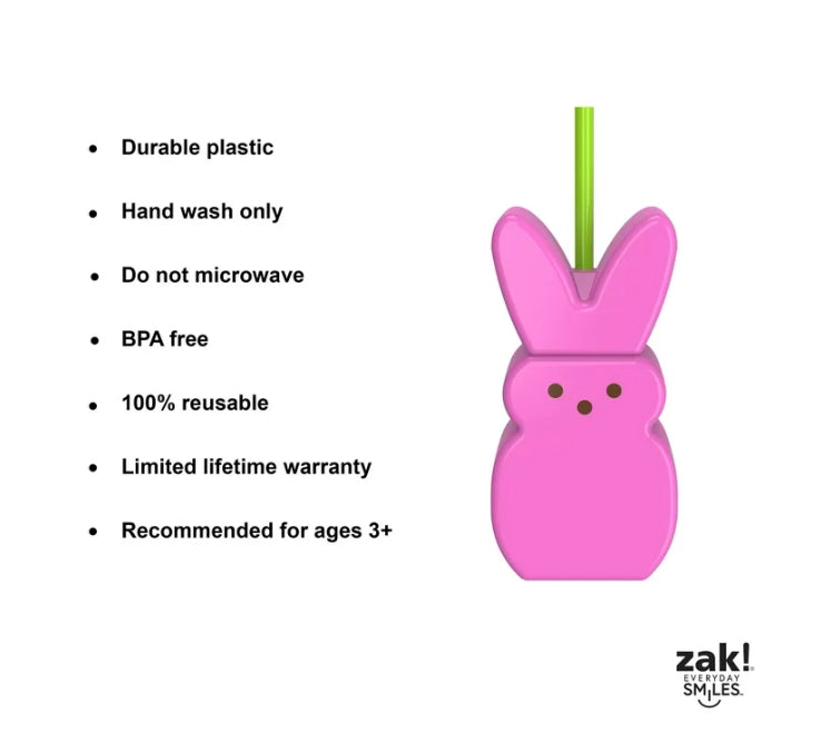 Peeps Bunny Shaped Drinks Bottle And Straw Pink Durable Plastic BPA Free