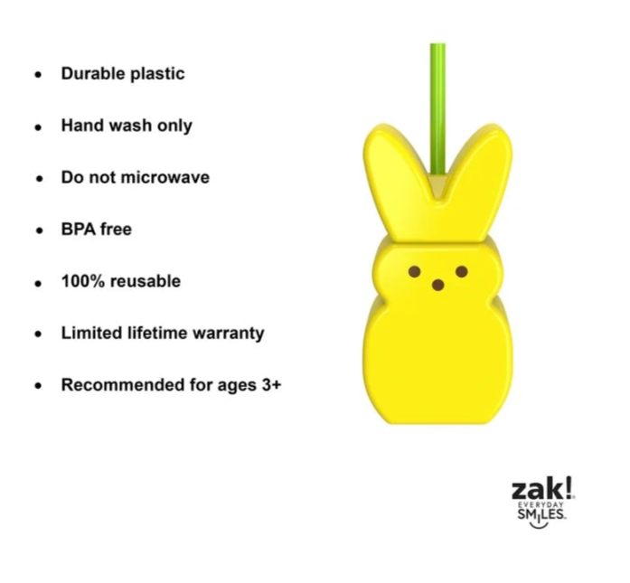 Peeps Bunny Shaped Drinks Bottle And Straw Yellow Durable Plastic BPA Free
