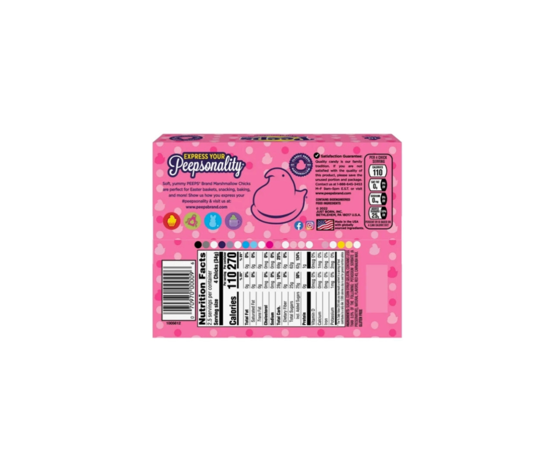 Peeps Marshmallow Chicks Pink Packet Rear View