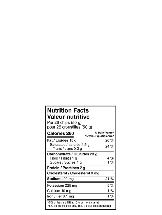 Pringles Buffalo Ranch Canadian Import Nutritional Information