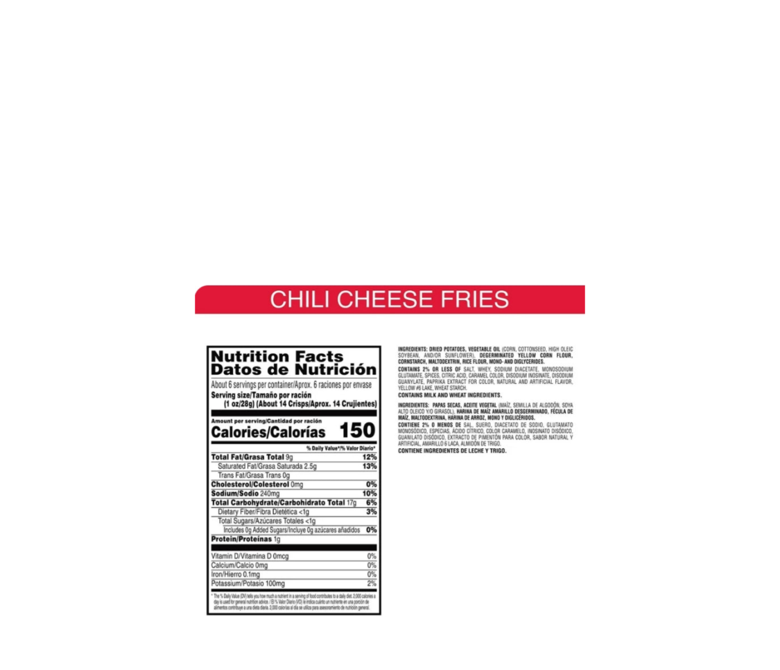 Pringles Chili Cheese Fries Nutritional Information And Ingredients