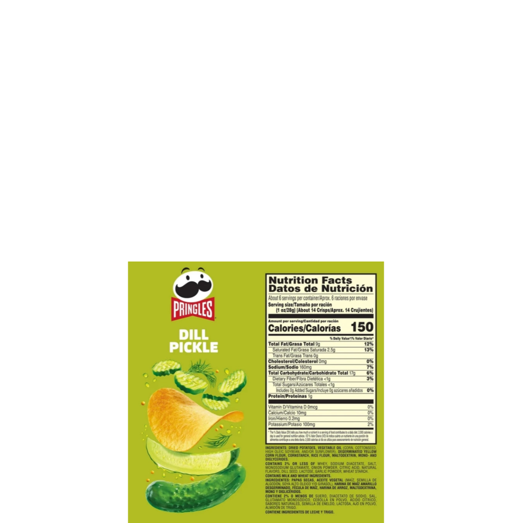 Pringles Dill Pickle Nutritional Information And Ingredients