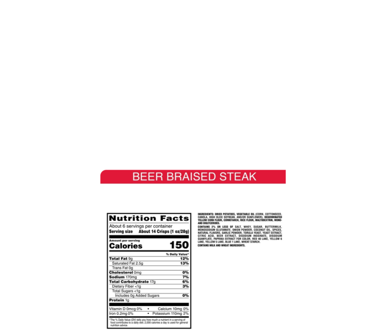 Pringles Miller Lite Beer Braised Steak Nutritional Information And Ingredients