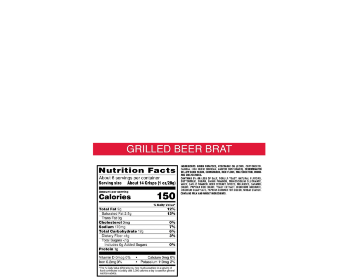 Pringles Miller Lite Grilled Beer Brat Nutritional Information And Ingredients