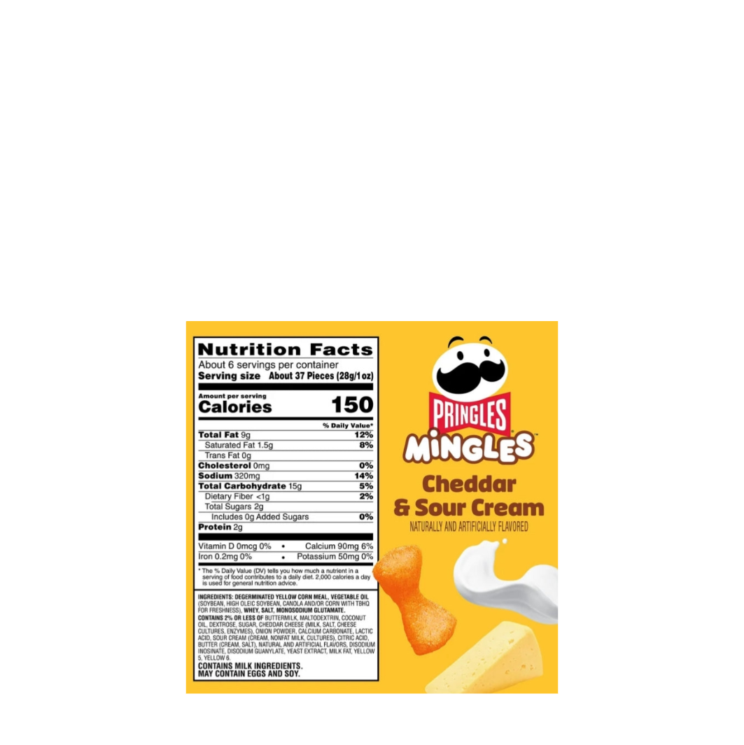 Pringles Mingles Cheddar And Sour Cream Nutritional Information And Ingredients