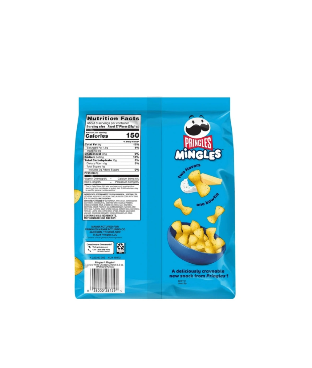 Pringles Mingles Sharp White Cheddar And Ranch Packet Rear View