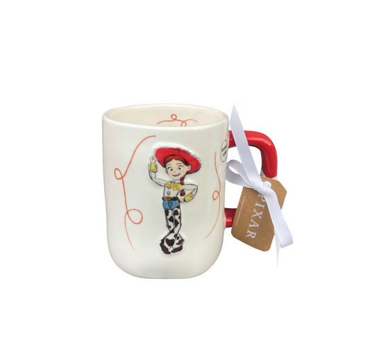 RAE DUNN & Pixar Toy Story Cream Ceramic Mug Jessie Yee Haw Front View