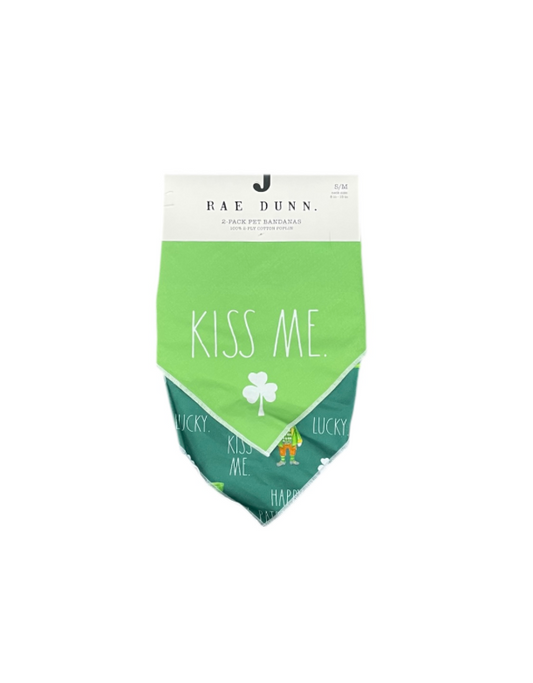 Rae Dunn 2 Pack Pet Bandana Kiss Me St Patrick's Day Size S M