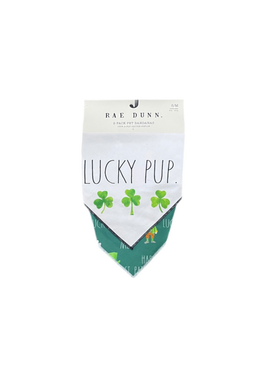 Rae Dunn 2 Pack Pet Bandana Lucky Pup St Patrick's Day Size S M