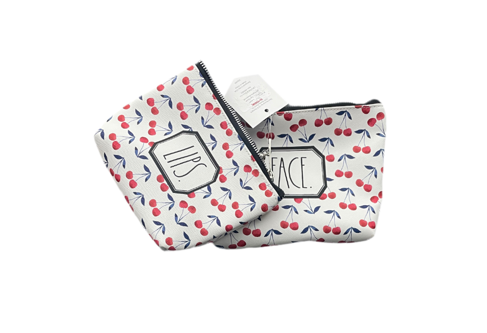 Rae Dunn 2 Set Cherry Print Cosmetic Bags Face And Lips