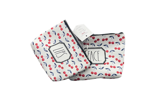 Rae Dunn 2 Set Cherry Print Cosmetic Bags Face And Lips
