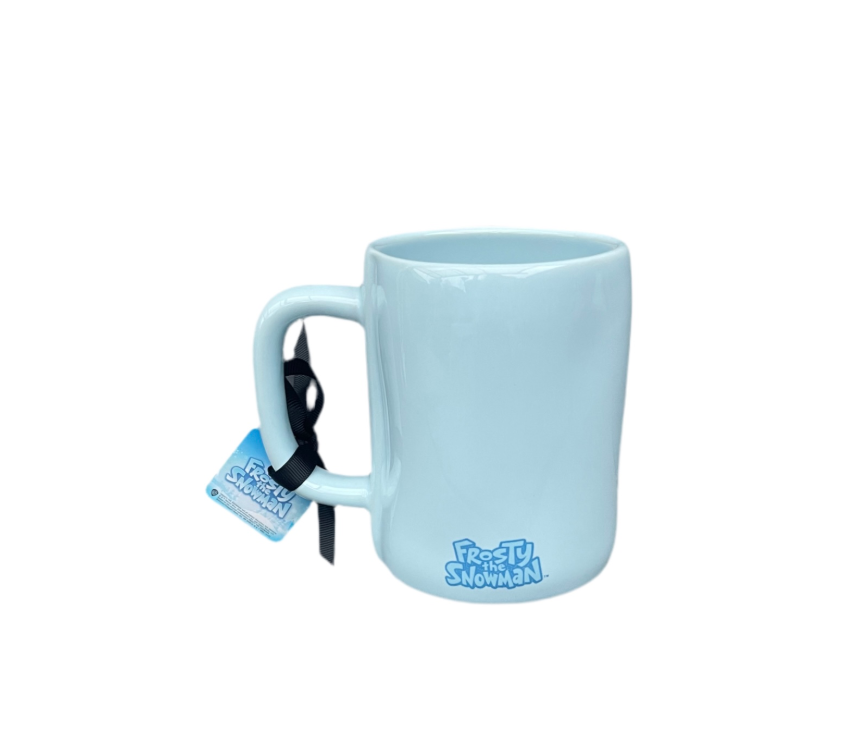 Rae Dunn And Frosty The Snowman Blue Ceramic Mug Rear View