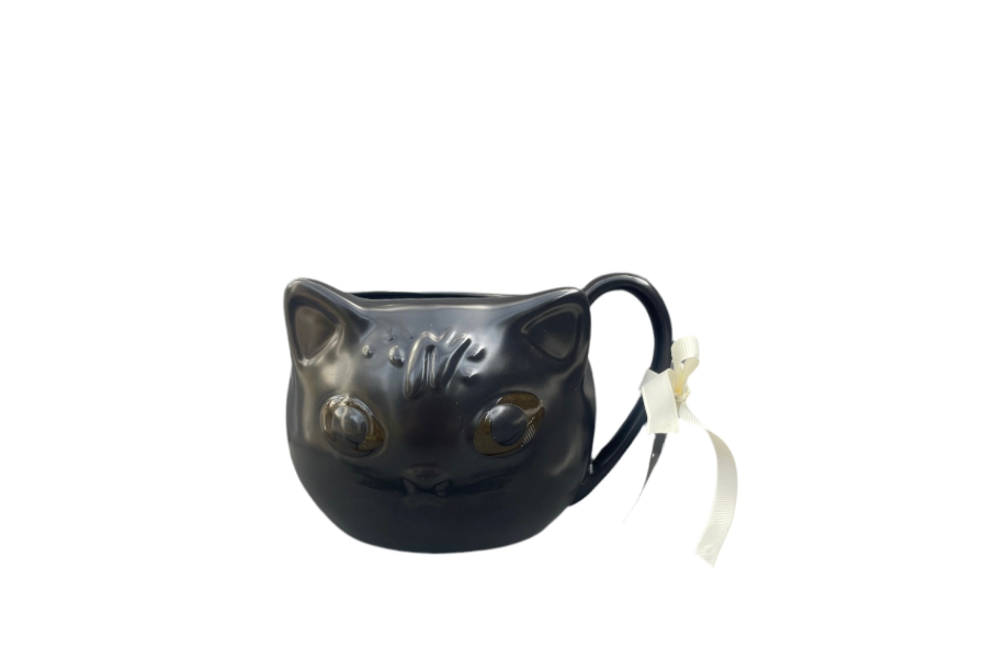 Rae Dunn Black Ceramic Mug Black Cat Vibes Cat Face Rear View