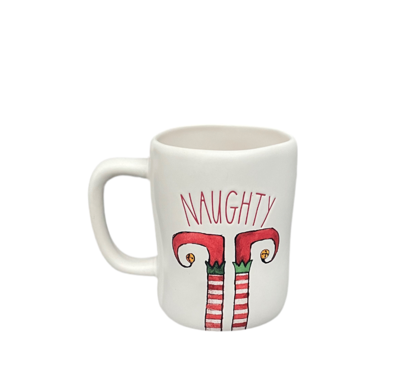 Rae Dunn Cream Ceramic Double Sided Mug Naughty