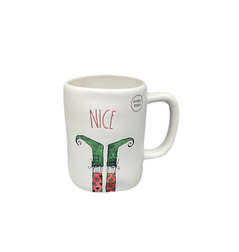 Rae Dunn Cream Ceramic Double Sided Mug Nice