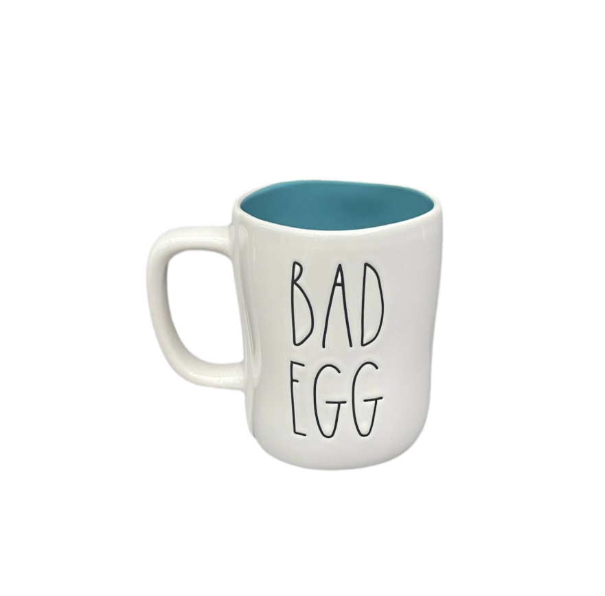Rae Dunn Double Sided Cream Ceramic Mug Bad Egg