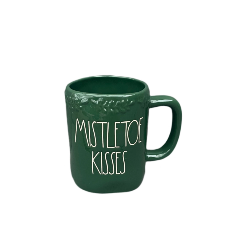 Rae Dunn Green Ceramic Mug Mistletoe Kisses