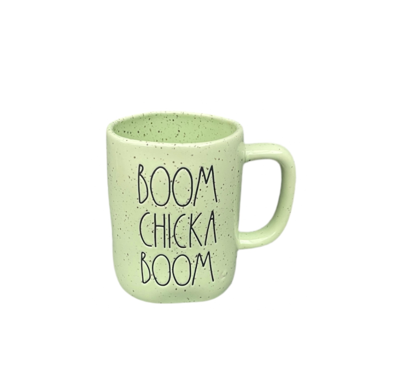 Rae Dunn Green Speckled Ceramic Mug Boom Chicka Boom