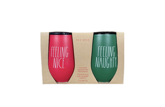 Rae Dunn Stainless Steel Insulated Wine Glass And Lid Set Feeling Nice Feeling Naughty