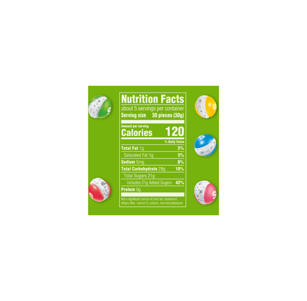 Skittles Pop'd Freeze Dried Candy Sour Nutritional Information
