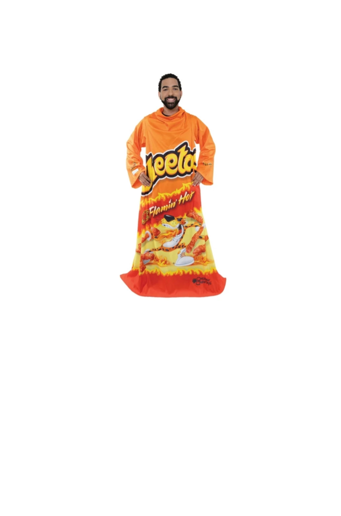 Snuggie Wearable Blanket Cheetos Flamin Hot Boxed A Man Wearing
