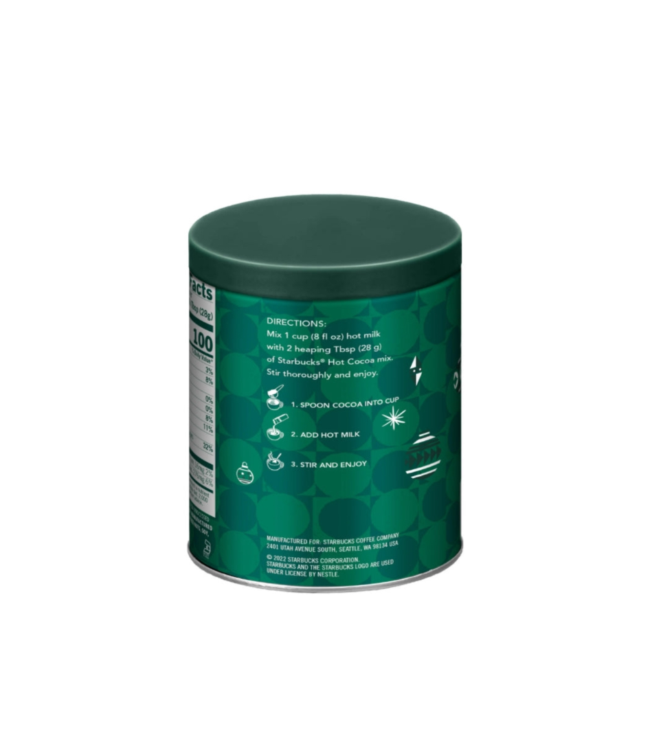 Starbucks Hot Cocoa Tin Classic Flavour Side View Directions