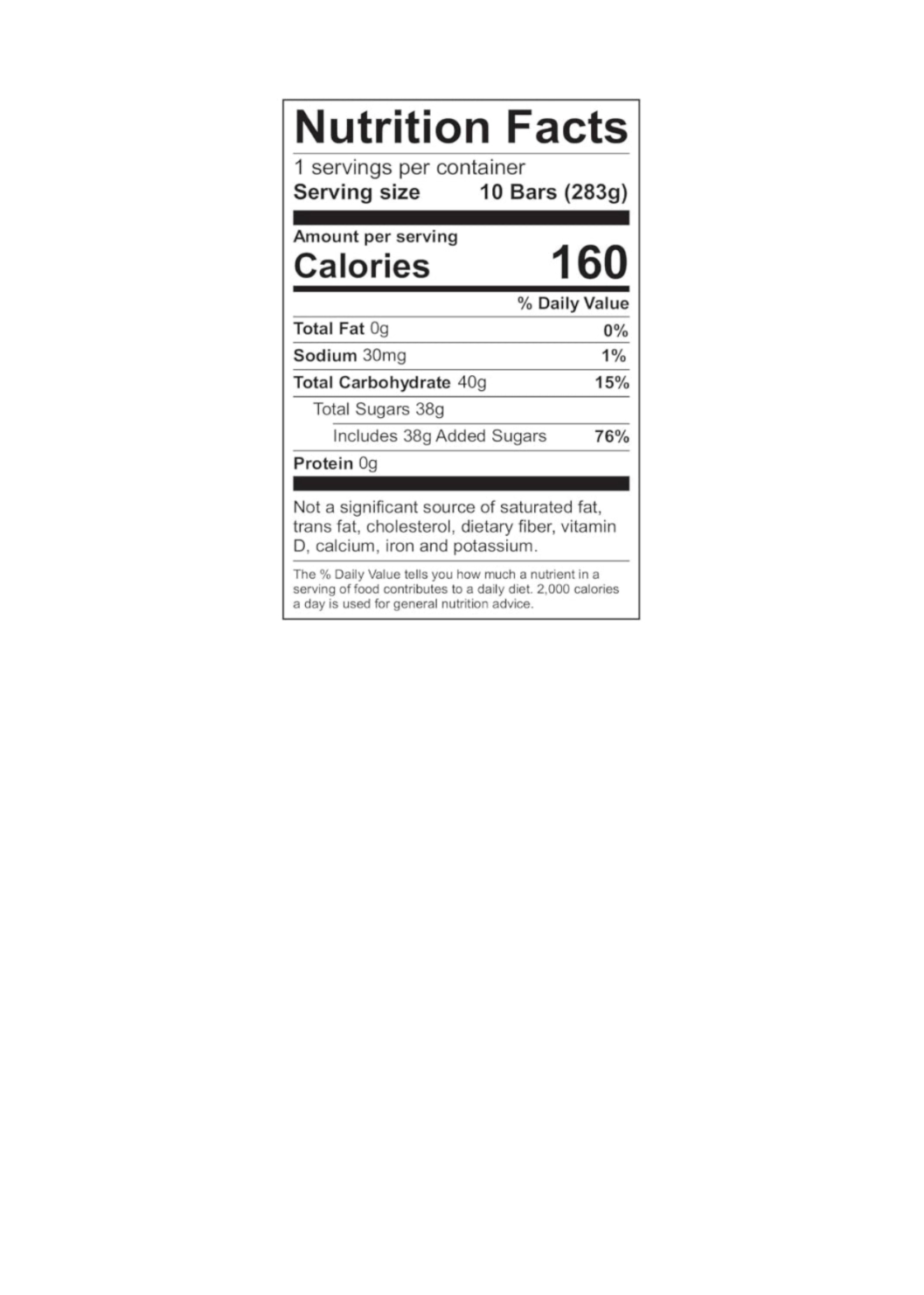 Starburst Freezer Bars Ice Pops Nutritional Information