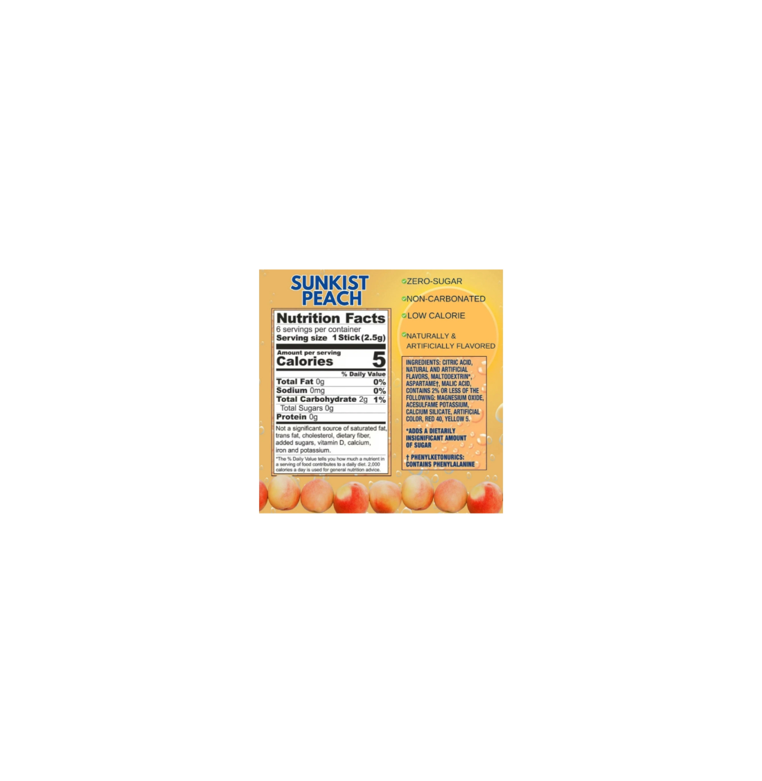 Sunkist Drink Mix Peach Zero Sugar Nutritional Information And Ingredients