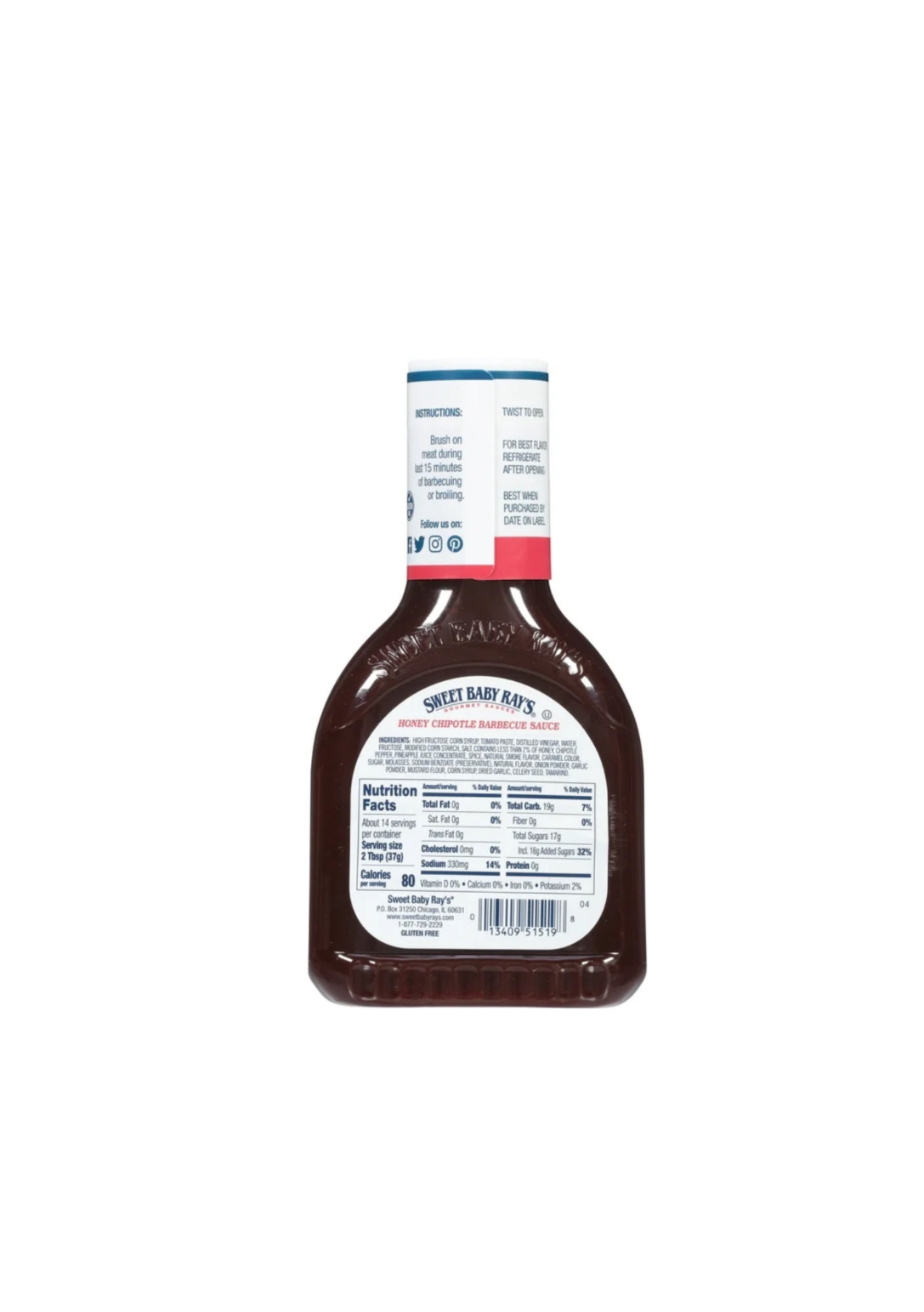 Sweet Baby Rays Honey Chipotle Barbecue Sauce Bottle Rear View
