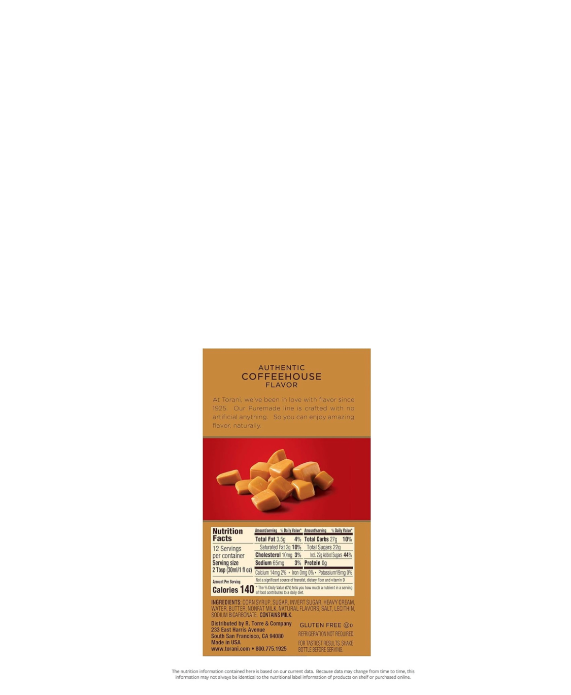 Torani Puremade Sauce Caramel Nutritional Information And Ingredients