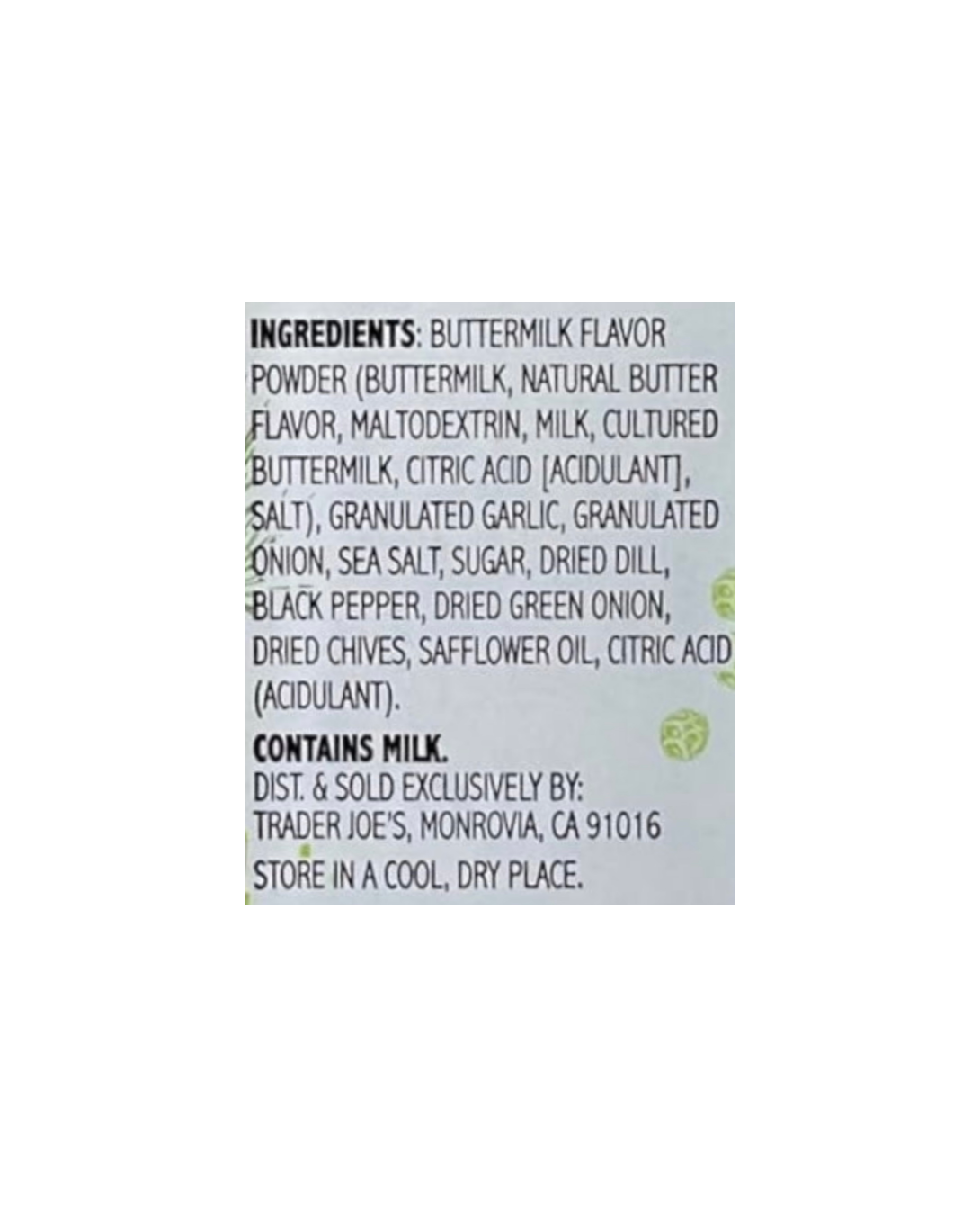 Trader Joes Seasoning Blend Sprinkles Ranch Ingredients