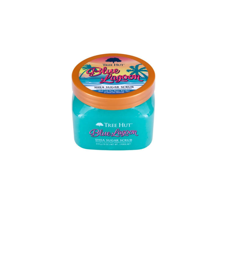 Tree Hut Shea Sugar Body Scrub Blue Lagoon Tilted Front View