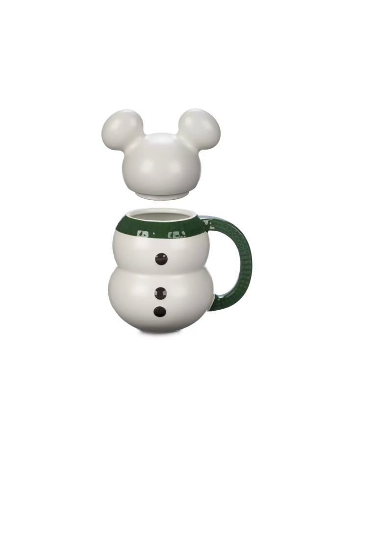 WDW Park Official Mickey Mouse Ears Snowman Ceramic Mug & Topper