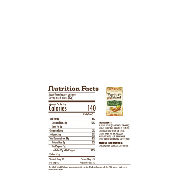 Werther’s Original Soft Caramels Caramel Apple Nutritional Information And Ingredients