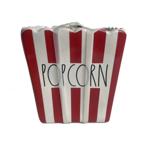 RAE DUNN Red & White Ceramic Popcorn Bucket - POPCORN