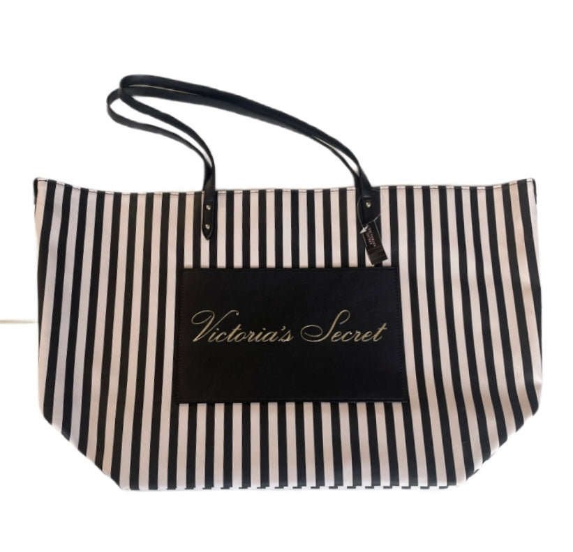 Victoria secret pink and black striped bag sale