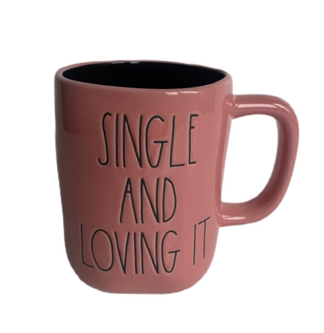 RAE DUNN Pink Ceramic Mug - SINGLE AND LOVING IT