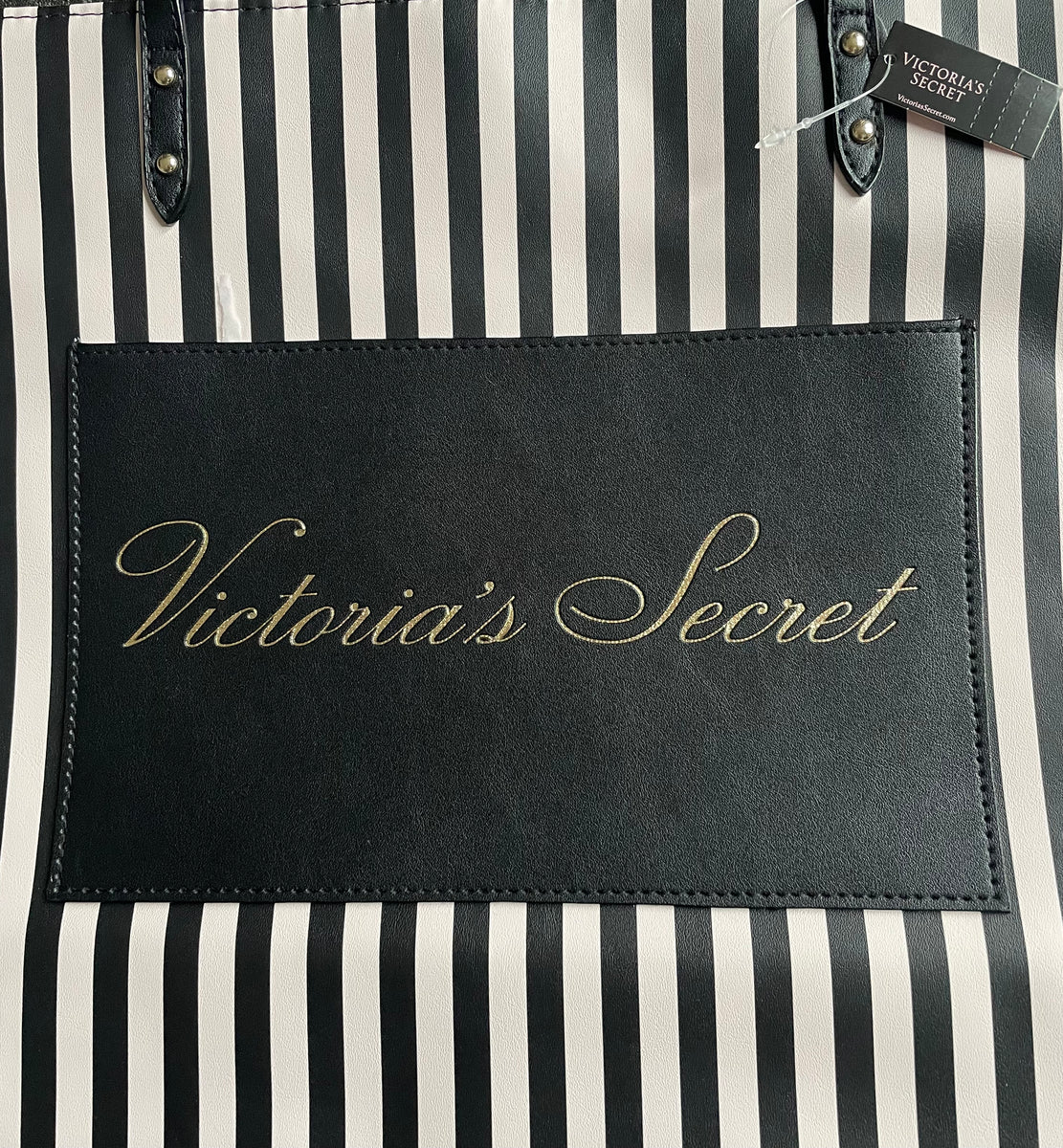 Victoria Secret Black and Pink Stripe Tote Bag 