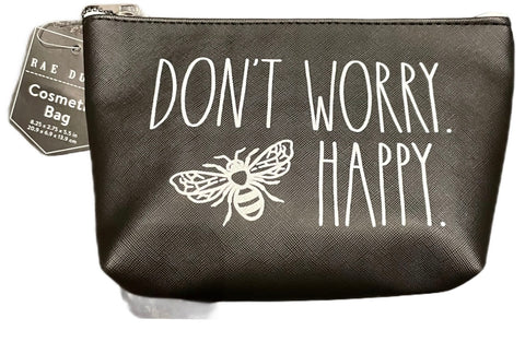 RAE DUNN Black & White Cosmetic Bag - DON’T WORRY BEE HAPPY