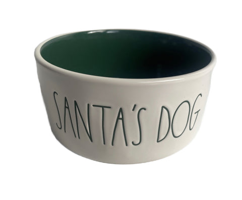 RAE DUNN Cream Ceramic Pet Bowl - SANTA’S DOG