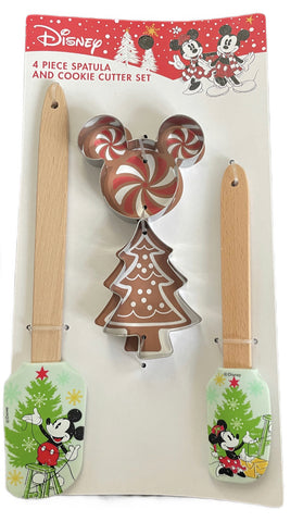 Disney Minnie & Mickey Mouse 4 Piece Spatula & Cookie Cutter Set - CHRISTMAS