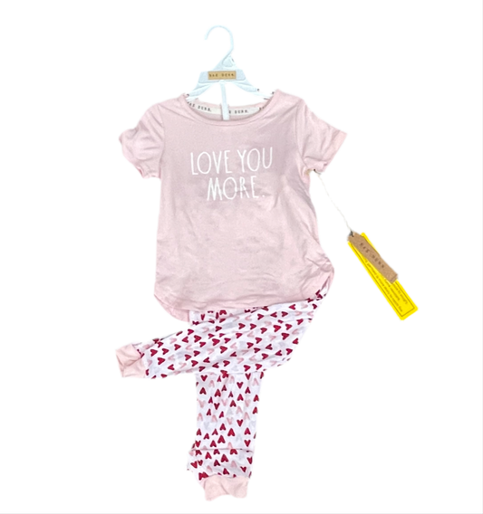 RAE DUNN Child Top & Trouser Pyjama Set - 4T - LOVE YOU MORE